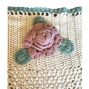 Vintage knit afghan/Throw 3D flowers cream